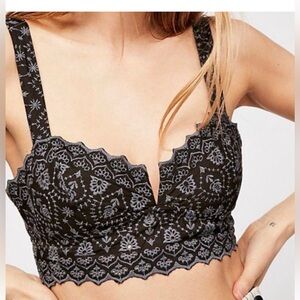 Free People Intimately Ezra Embroidered Smocked Bra Crop Top Size S